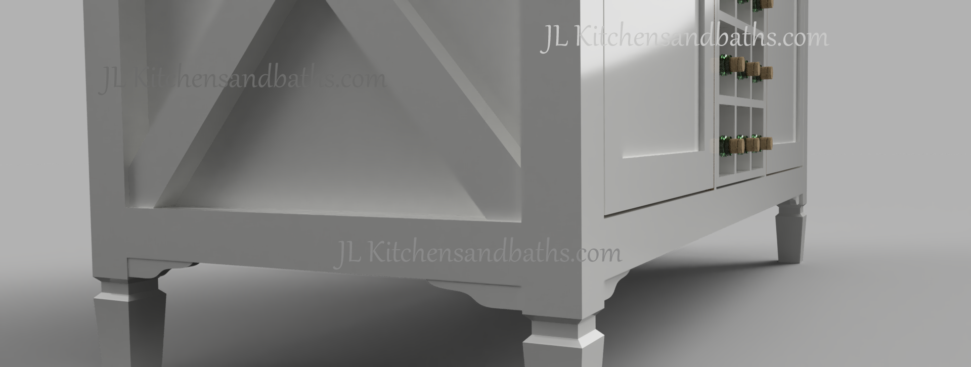  White Kitchen Island Wine Bottom Closeup