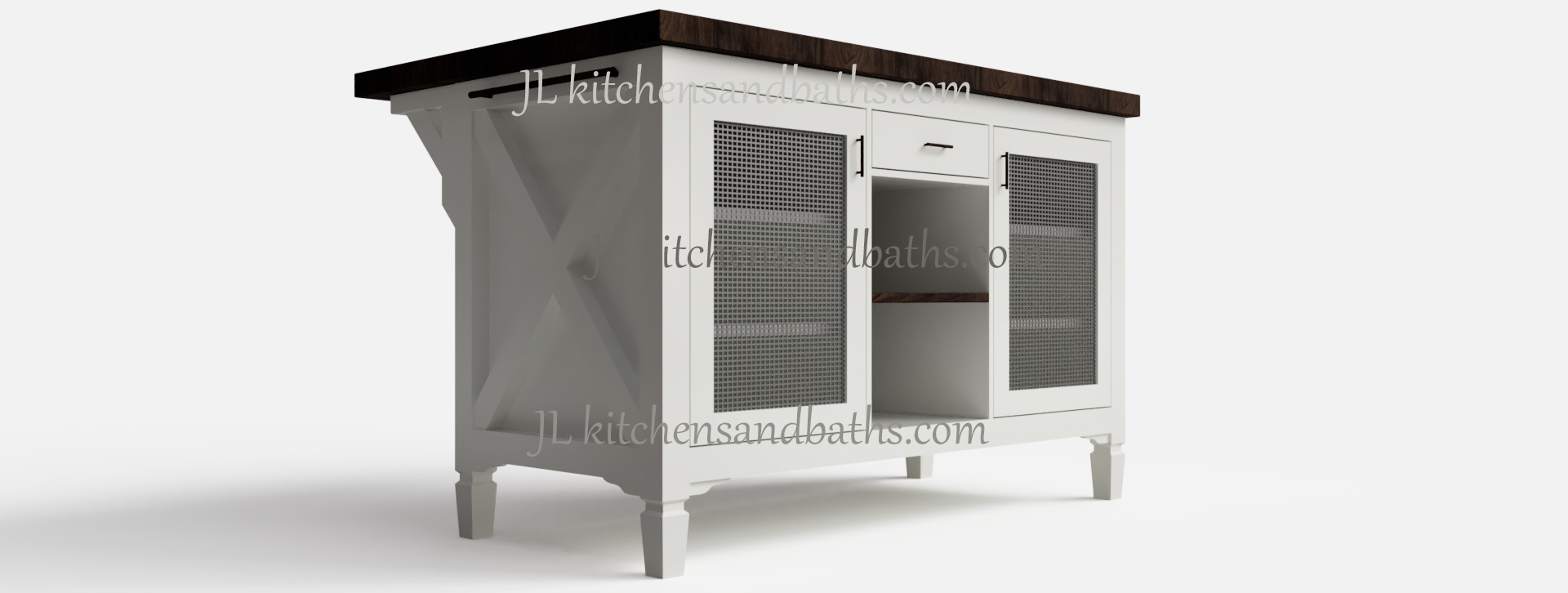  White Farmhouse Kitchen Island Mesh Doors